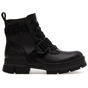 NIB UGG WOMEN'S ASHTON LEATHER‎ MOTO COMBAT BOOTS BLACK